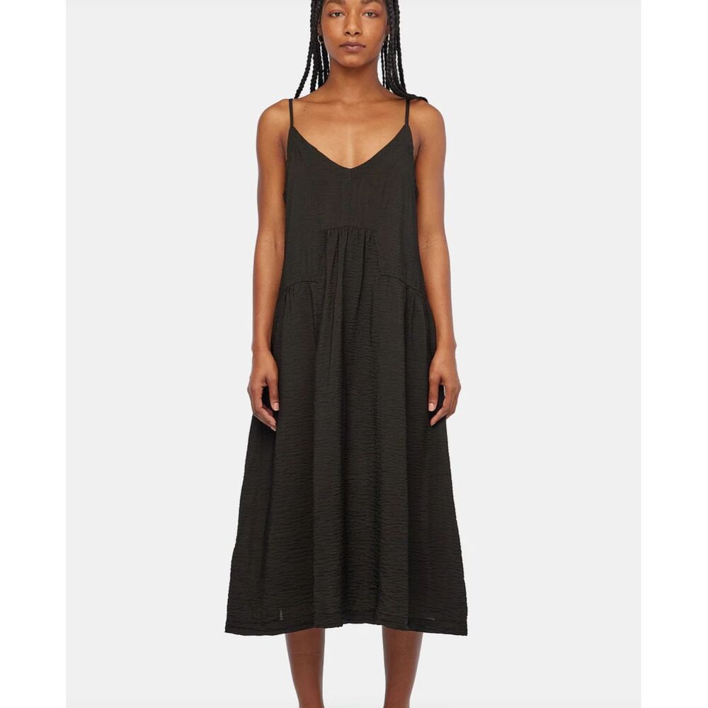 LACAUSA Thea Slip Tank Midi Dress Black Sz Small